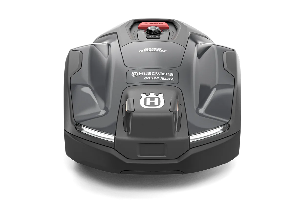 405XE Husqvarna robot lawn mower on a white background front view