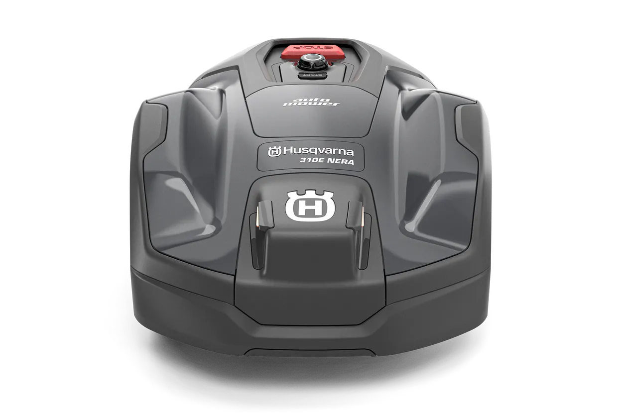 Husqvarna Automower 310E NERA battery-powered robotic mower on a white background front