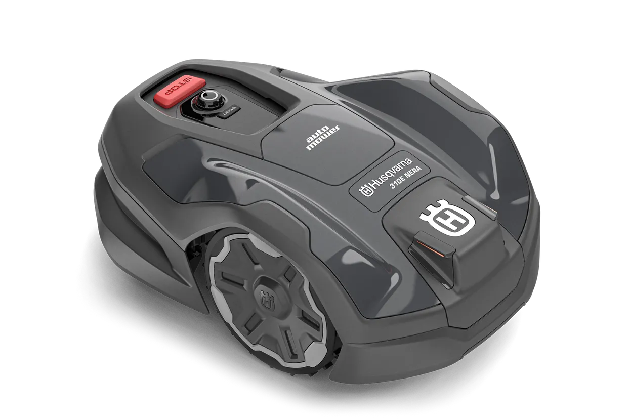 Husqvarna Automower 310E NERA robotic lawn mower on a white background top view
