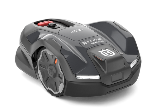 A black Husqvarna Automower 405X EdgeCut robotic lawn mower.