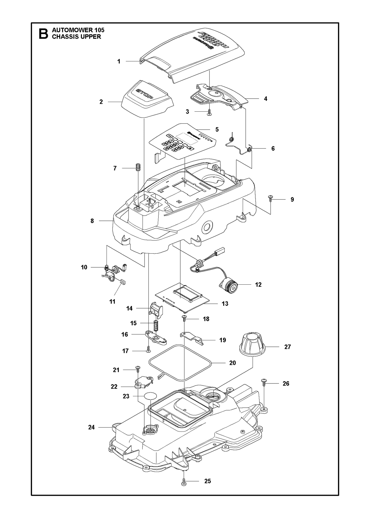 Husqvarna Automower 105 Chassis Upper Parts Diagram