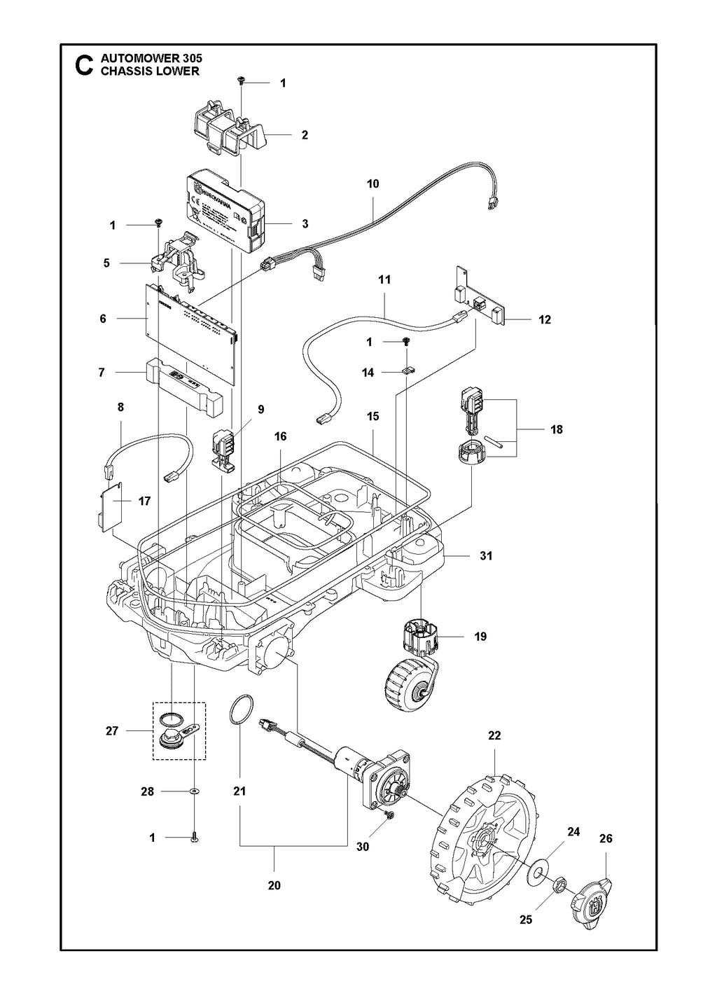 Automower 305 Chassis Lower Parts