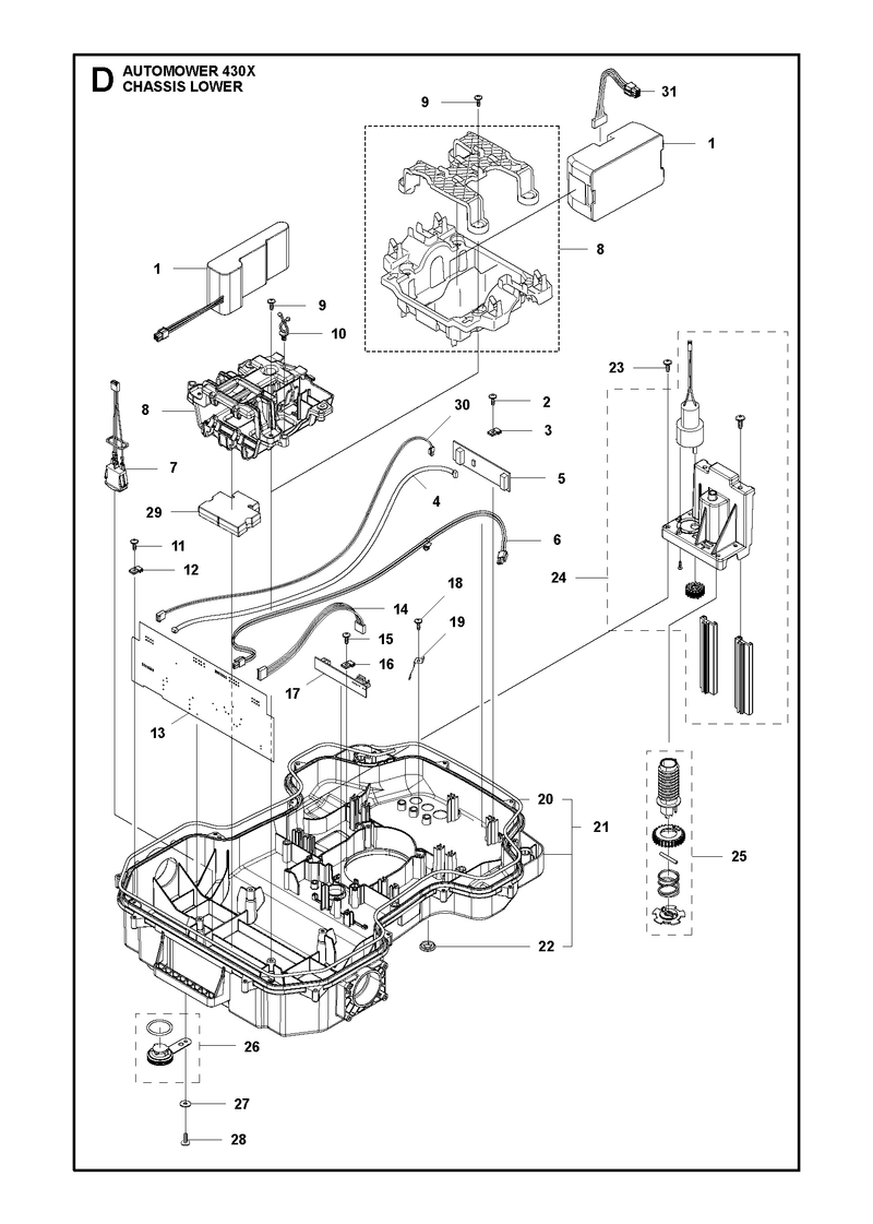 Automower 430X Lower Chassis Parts