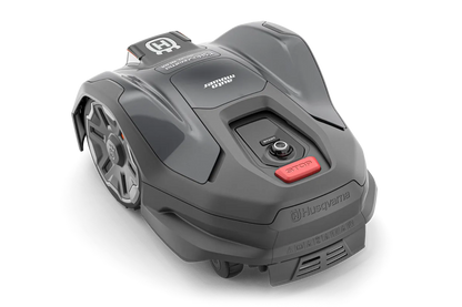 405XE Husqvarna lawn mower on a white background rear view