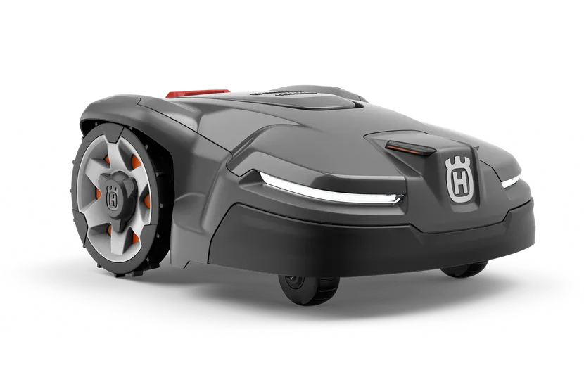 Husqvarna Automower 415X robotic lawn mower, ideal for mid-sized lawns up to 1500 m², with systematic passage mowing, GPS theft tracking, and LED headlights.