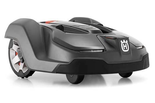 Husqvarna Automower 450X robotic lawn mower, ideal for large gardens up to 5000 m², with GPS theft tracking, GPS-assisted navigation, ultrasonic sensors, and weather-resistant design.