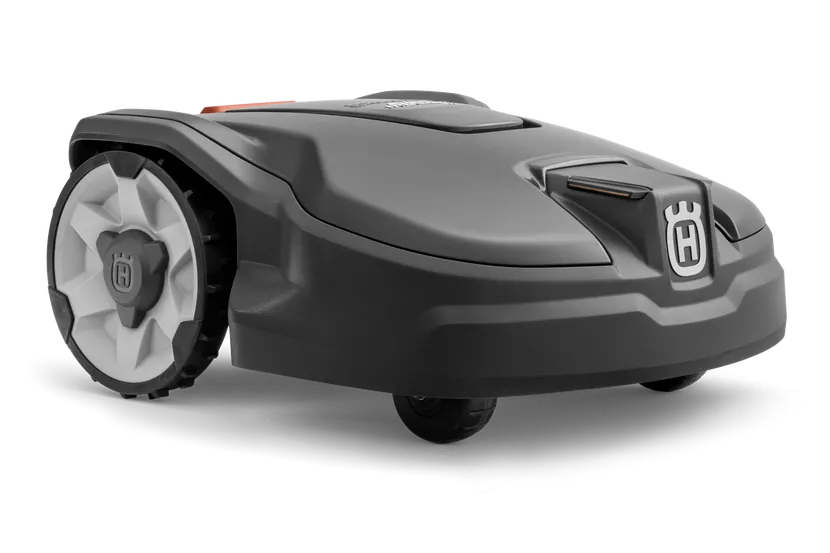 Husqvarna Automower 305 robotic lawn mower, ideal for small lawns up to 600 m², equipped with Bluetooth control and handles slopes up to 40%.