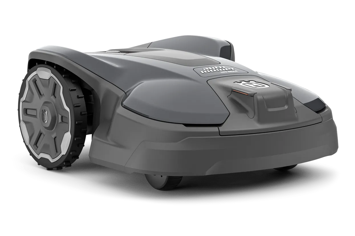 Husqvarna Automower 320 NERA robotic lawn mower, ideal for lawns up to 2200m², with flexible design, wireless setup, and smartphone control.