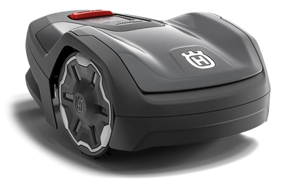 Husqvarna Automower Aspire R4 robotic lawn mower, ideal for lawns up to 400 m², with Bluetooth control, frost guard, weather timer, and smart storage hooks.